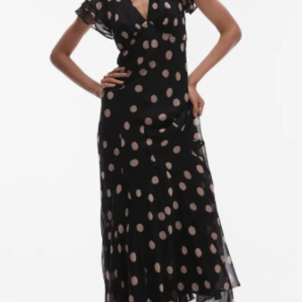 Polka Dot Chiffon Maxi Dress